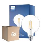 Mehrfachpackung 6x Philips MASTER Value LED Globe E27 120mm Fadenlampe Klar 5.9W 806lm - 927 Extra Warmweiß | Höchste Farbwiedergabe - Ersatz Für 60W