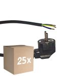 Mehrfachpackung 25x Noxion Power Versorgungskabel Schwarz - Schuko Europlug + Offene Enden - 2m - 3 pole 0,75mm2