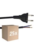 Mehrfachpackung 25x Noxion Euro Versorgungskabel Schwarz - C7 Europlug + Offene Enden - 2m - 2 pole 0,75mm2